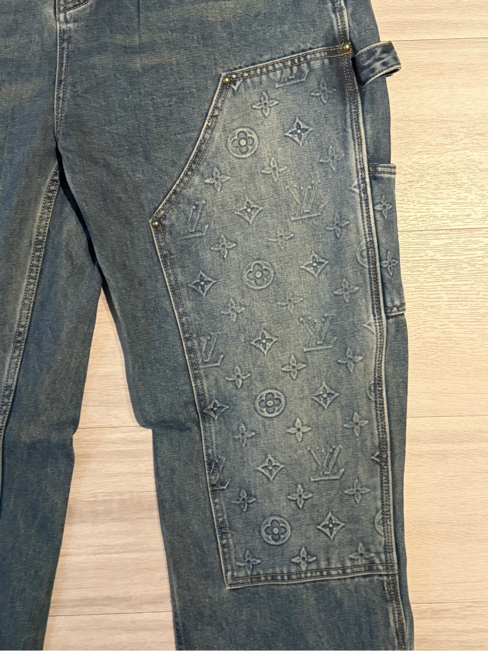 LV Embroidered Denim Carpenter STRAIGHT LEG Jeans Blue SIZE 36 - Picture 6 of 11